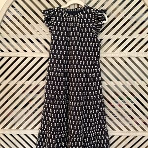 J Crew midi dress, navy with white embroidered paisley details